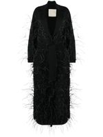 Elie Saab manteau orné de plumes à taille nouée - Noir