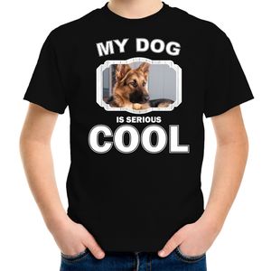 Honden liefhebber shirt Duitse herder my dog is serious cool zwart voor kinderen XL (158-164)  -