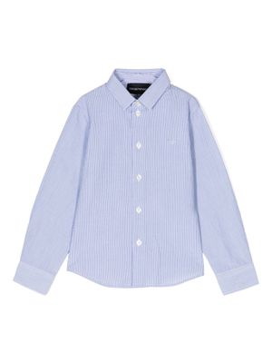 Emporio Armani Kids chemise rayée à logo brodé - Bleu