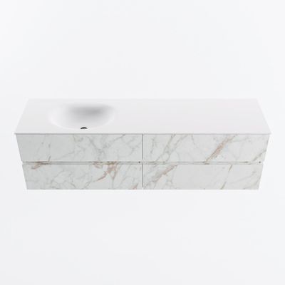 MONDIAZ VICA 170cm badmeubel onderkast Carrara 4 lades. Wastafel MOON links zonder kraangat, kleur Talc.