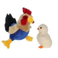 Pluche kippen/hanen knuffel van 20 cm met wit pluche kuiken 12 cm - Feestdecoratievoorwerp - thumbnail