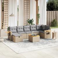 8-delige Loungeset met kussens poly rattan gemengd beige