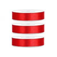 Decoratie satijn sierlint - 3x - rood - 12 mm x 25 meter - Cadeaulint satijnlint