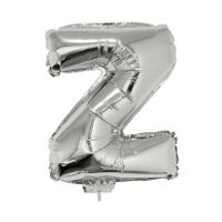 Zilveren opblaas letter ballon Z op stokje 41 cm Zilveren opblaas letter ballon Z op stokje 41 cm