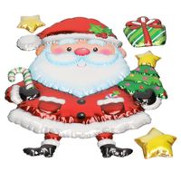 Kerst decoratie stickers 3D Kerstman en sterretjes 28 x 41 cm   - - thumbnail