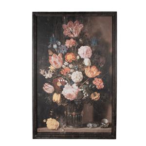 Clayre & Eef Schilderij 80x2x120 cm Zwart Canvas Bloemen Wanddecoratie Zwart Wanddecoratie