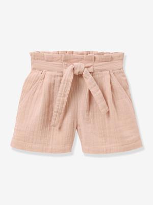Meisjesshort met ceintuur in de taille lichtroze