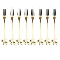 Gebaksvorkjes Leaf - 8x stuks - goud - RVS - 13 cm - vorken - dessert vorkjes