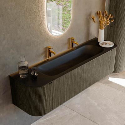 Badmeubel Mondiaz Kurve | 170 cm cm | Meubelkleur Shadow | Wastafelkleur Urban | Solid surface | Wasbak midden spoelbak | 2 kraangaten