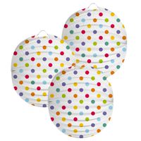 Lampion stippen - 3x - 22 cm - wit/regenboog kleuren - papier