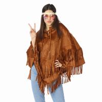 Hippie verkleed poncho - voor volwassenen - bruin - one size - indiaan- carnaval Hippie verkleed poncho - voor volwassenen - bruin - one size - indiaan- carnaval