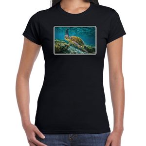 Dieren t-shirt met schildpadden foto zwart voor dames