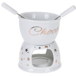 Chocolade fondue - met 2 vorken - wit - porselein - voor 2 personen