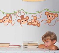 Wilde dieren stickers Vier hangende apen - thumbnail