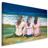 Schilderij - Drie Vrouwen aan Zee, Premium Print - thumbnail