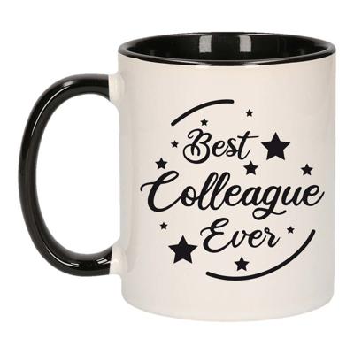 Best colleague ever koffiemok - thee beker - 300 ml - wit met zwart - cadeau collega - 300 ml