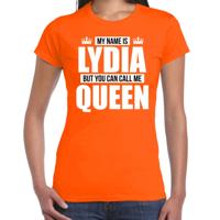 Naam cadeau t-shirt - my name is Lydia - but you can call me Queen - oranje - dames - koningsdag