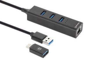 Manhattan 180894 interface hub USB 3.2 Gen 1 (3.1 Gen 1) Type-A + Type-C 5000 Mbit/s Zwart