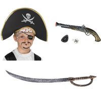Verkleed speelgoed Piraten hoed zwaard en pistool met ooglapje - Verkleedhoofddeksels - thumbnail