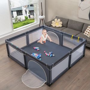 Baby Speelbox Grote Babybox Draagbare Box met Deur Grondbox 206 x 185,5 x 68cm Donkergrijs