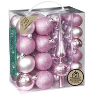 Kerstballen - 39-dlg - 4 en 6 cm - met piek - lichtroze - kunststof