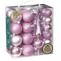 Kerstballen - 39-dlg - 4 en 6 cm - met piek - lichtroze - kunststof Kerstballen - 39-dlg - 4 en 6 cm - met piek - lichtroze - kunststof