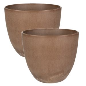 2x stuks plantenpot/bloempot in een natuursteen look Dia 23 cm en Hoogte 20 cm terra cotta