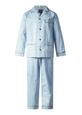 Katoenen heren pyjama met knoopsluiting - Blauw