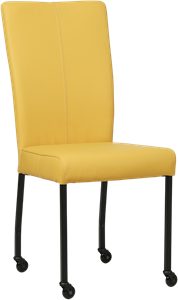Gele leren moderne eetkamerstoel Deal - poot vierkant zwart met wiel - Toledo Leer Giallo (geel leer)