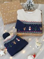 Kerstset met jacquard trui en bijpassende muts voor jongens marineblauw - thumbnail