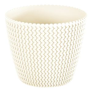 Plantenpot/bloempot kunststof dia 13 cm en hoogte 11 cm creme wit