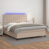 Boxspring met matras en LED kunstleer cappuccinokleur 160x200cm