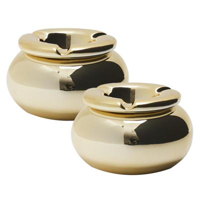 Storm Asbak Marrakesh - 2x - Kunststeen - D10 x H6 cm - metallic goud - voor binnen/balkon/serre