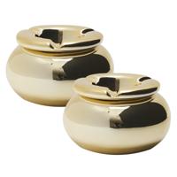 Storm Asbak Marrakesh - 2x - Kunststeen - D10 x H6 cm - metallic goud - voor binnen/balkon/serre