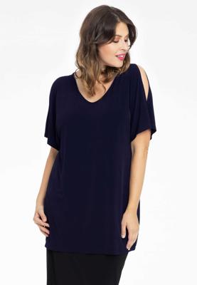 Yoek Shirt cold shoulder | Blauw | Maat 58/60