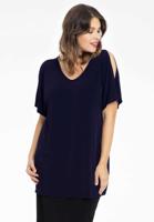 Yoek Shirt cold shoulder | Blauw | Maat 46/48