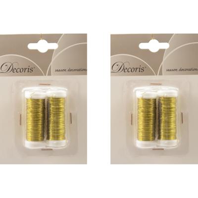 Binddraad/wikkeldraad - 4x rolletjes - goud - 30 m x 0,3 mm - hobbydraad/bloemendraad