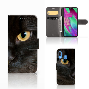 Samsung Galaxy A40 Telefoonhoesje met Pasjes Zwarte Kat