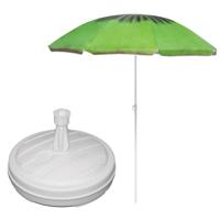 Tuin parasol - met vulbare parasolvoet in wit - doek kiwi print groen - D160 cm - polyester