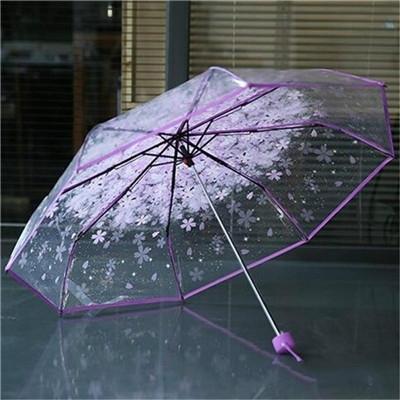 2 stuks Cherry Blossom transparante Triple-fold paraplu individuele vouwen paraplu (paars)