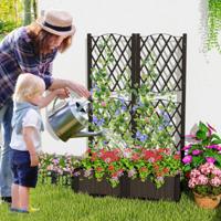 Dubbele Buitenbak met Drainagegat Ruitvormige Mazen Vrijstaande Bloembak voor Tuin Terras Balkon Oprit 80 x 40 x 122 cm