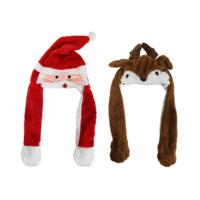 Kerstmuts rendier/kerstman bewegend 30cm