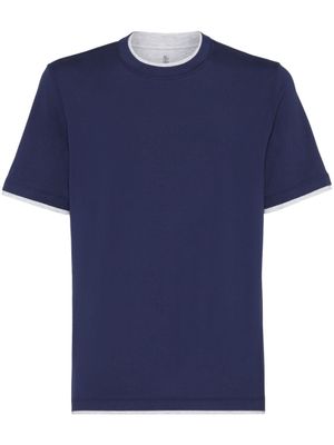 Brunello Cucinelli t-shirt en coton à effet superposé - Bleu