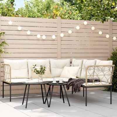 Loungeset met kussens staal en textileen zwart