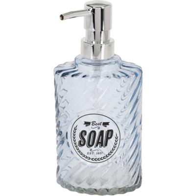 Items Zeeppompje/dispenser - 17 cm - glas - blauw - 300 ml - navulbaar - toilet/badkamer/keuken