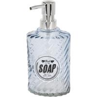 Items Zeeppompje/dispenser - 17 cm - glas - blauw - 300 ml - navulbaar - toilet/badkamer/keuken