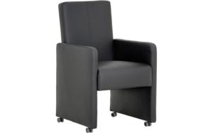Goossens Eetkamerstoel Rivas zwart kunstleer met armleuning en met wielen, modern design