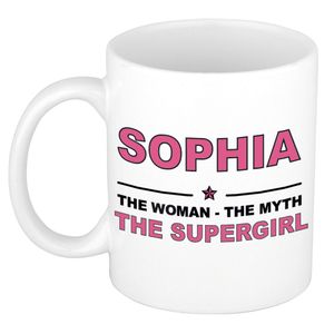 Naam cadeau mok/ beker Sophia The woman, The myth the supergirl 300 ml   -