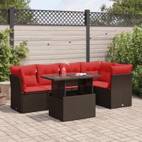 6-delige Loungeset met kussens poly rattan acacia bruin