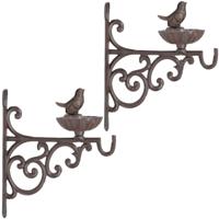 Esschert Design Vogelvoederbak - 2x stuks - gietijzer - met haak - 19 cm - voederschaal - muurbeugel